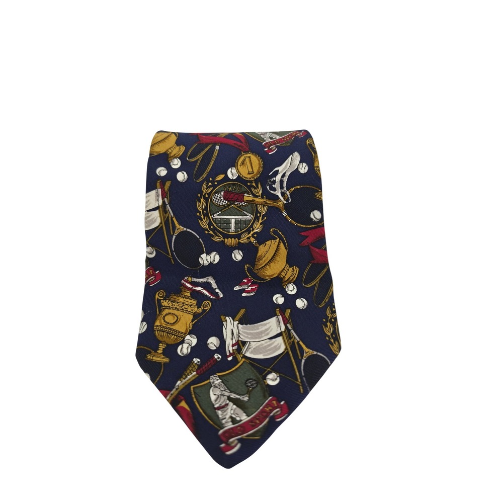 Brooks Brothers Makers Navy Blue Silk Tennis Old Sport Motif Tie USA Preppy